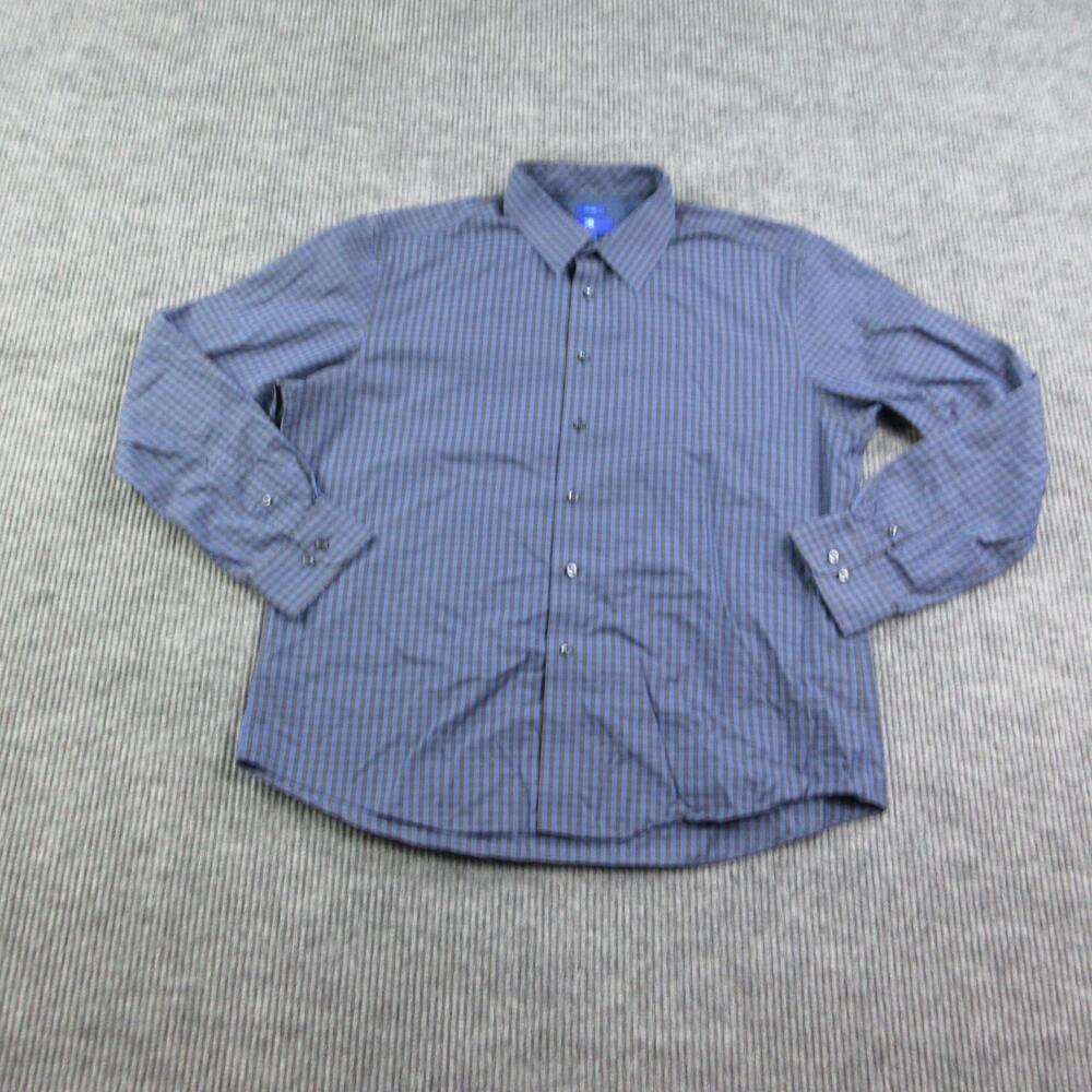 Egara Dress Shirt Mens 2XL Blue Gingham 100% Cotton Point Collar 34/35